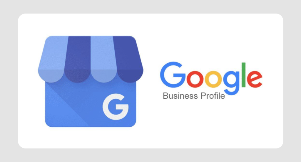 Google Business Profile logo featuring a blue storefront icon with a white 'G' on the left and the colorful 'Google Business Profile' text on the right.