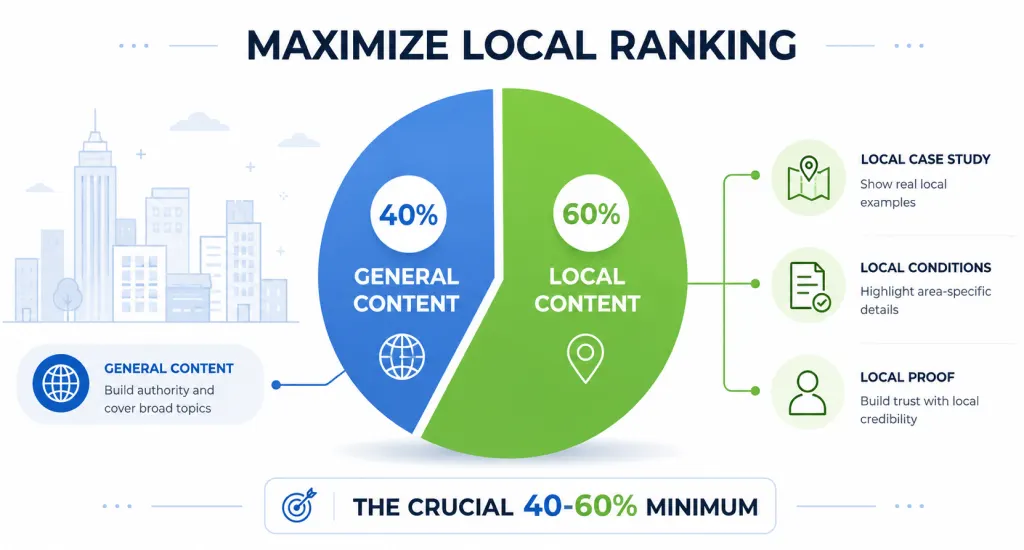 Pie chart illustrating the 60% local content and 40% general content ratio for city pages
